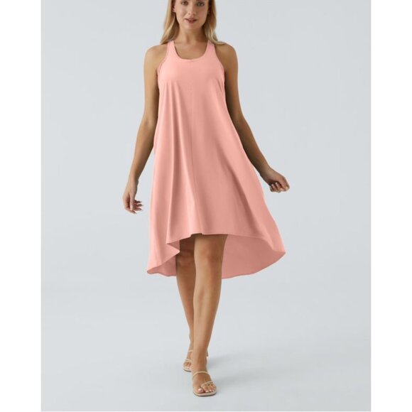 Halara Breezeful Racerback Hi Low MIdi Dress Sz XL Womens Pink Built in Bra Slee - Picture 8 of 15